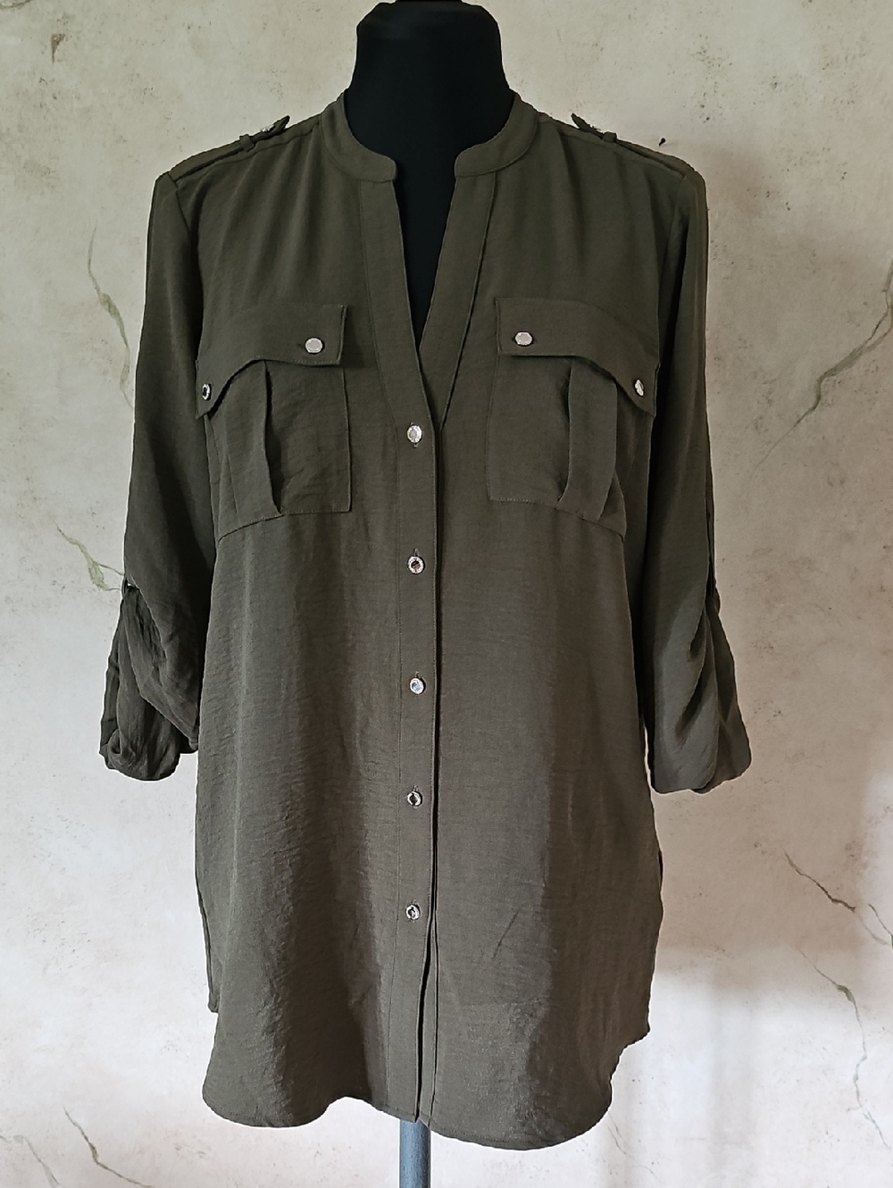 Calvin Klein Olive Green Front Button Blouse  Medium NWT